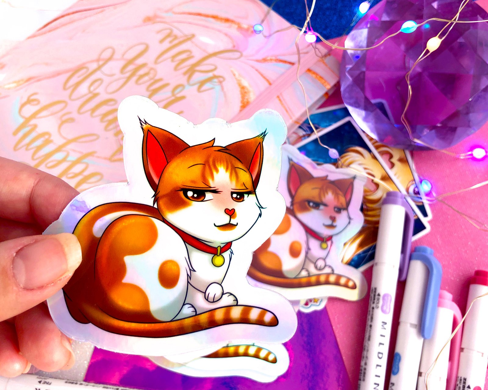 Maine Coone Purrmaid Sky Holographic Sticker